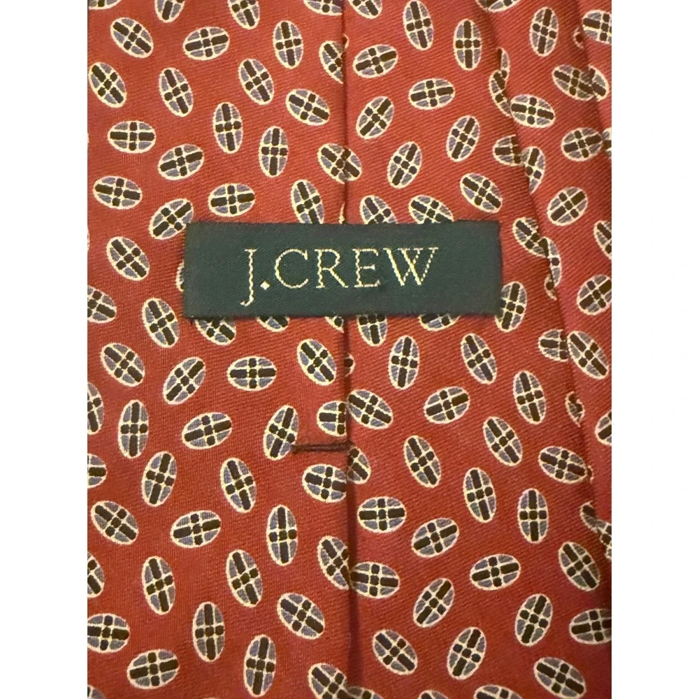 J.Crew 100% Silk Tie Coral Geometric Pattern Men's Necktie Made in‎ USA